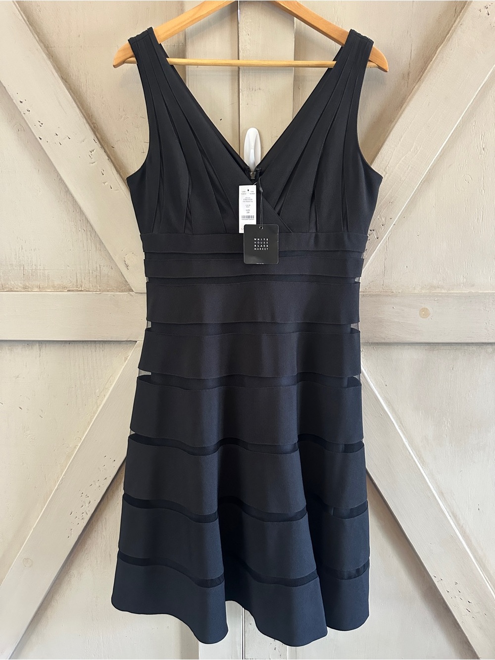 WHBM Black Shadow Stripe Fit & Flare Bandage Dress NWT Size 10